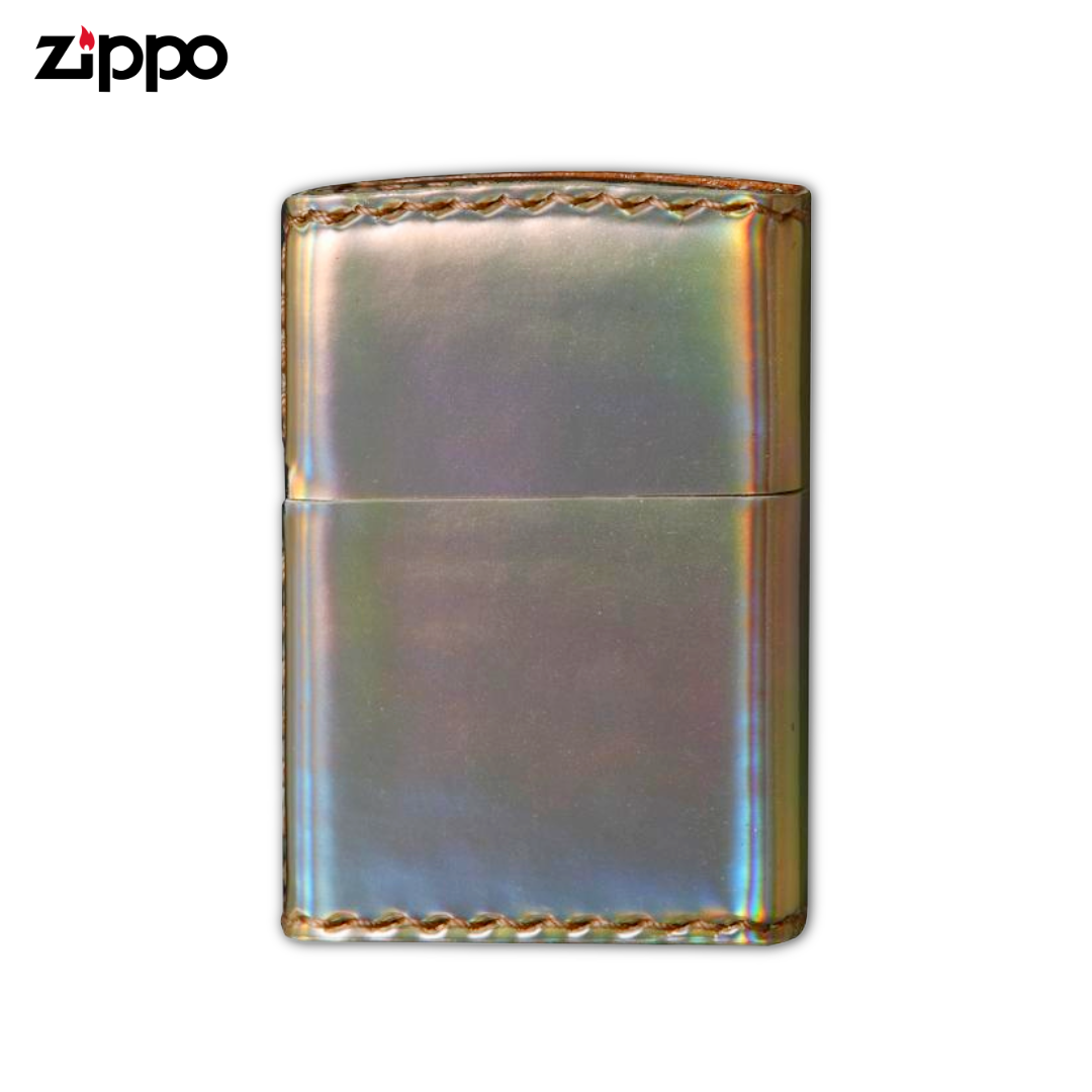 Zippo ZAU Gold Aurora Lighter | Hand-Sewn PVC Enamel Leather