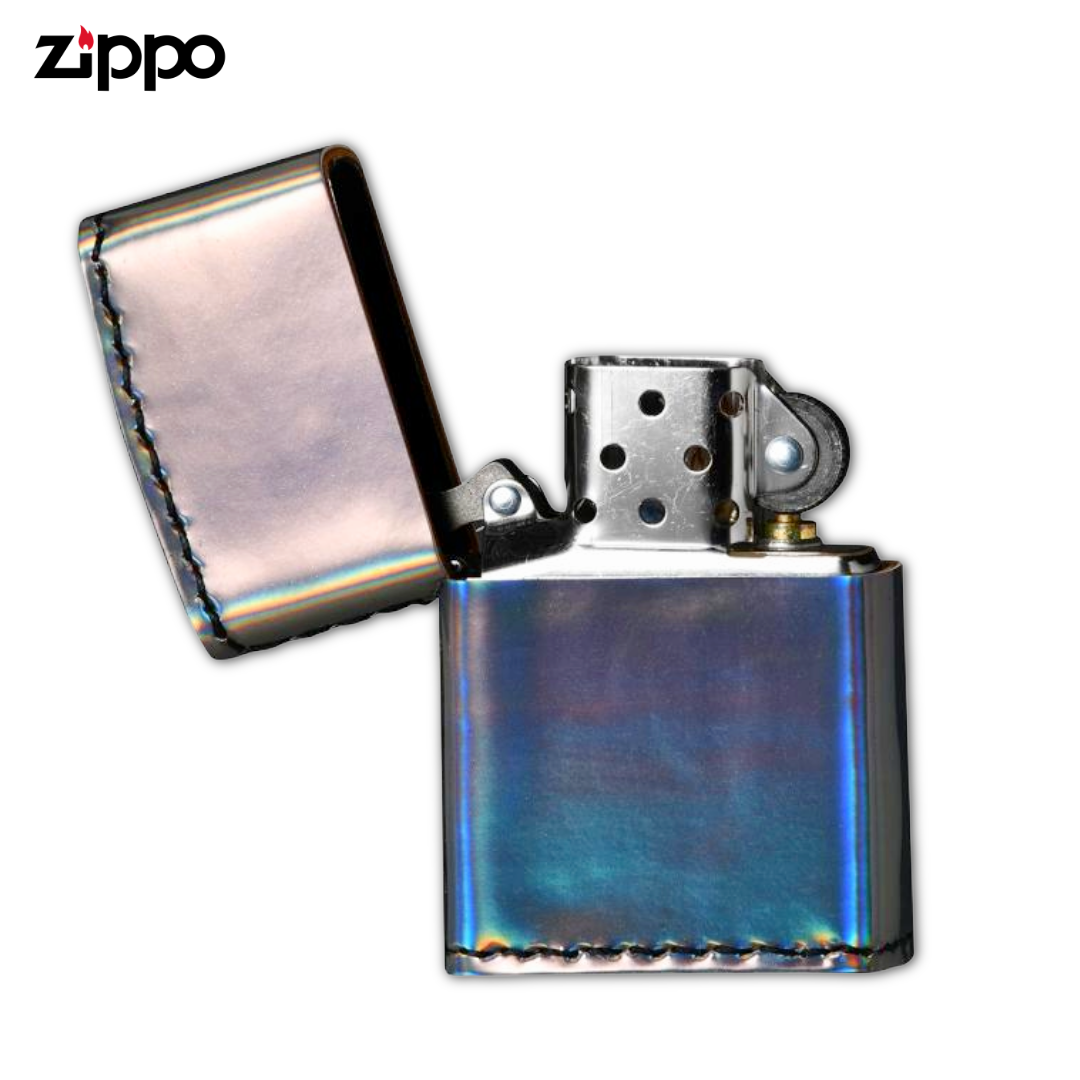 Zippo ZAU Steel Aurora Lighter | Hand-Sewn PVC Enamel Leather