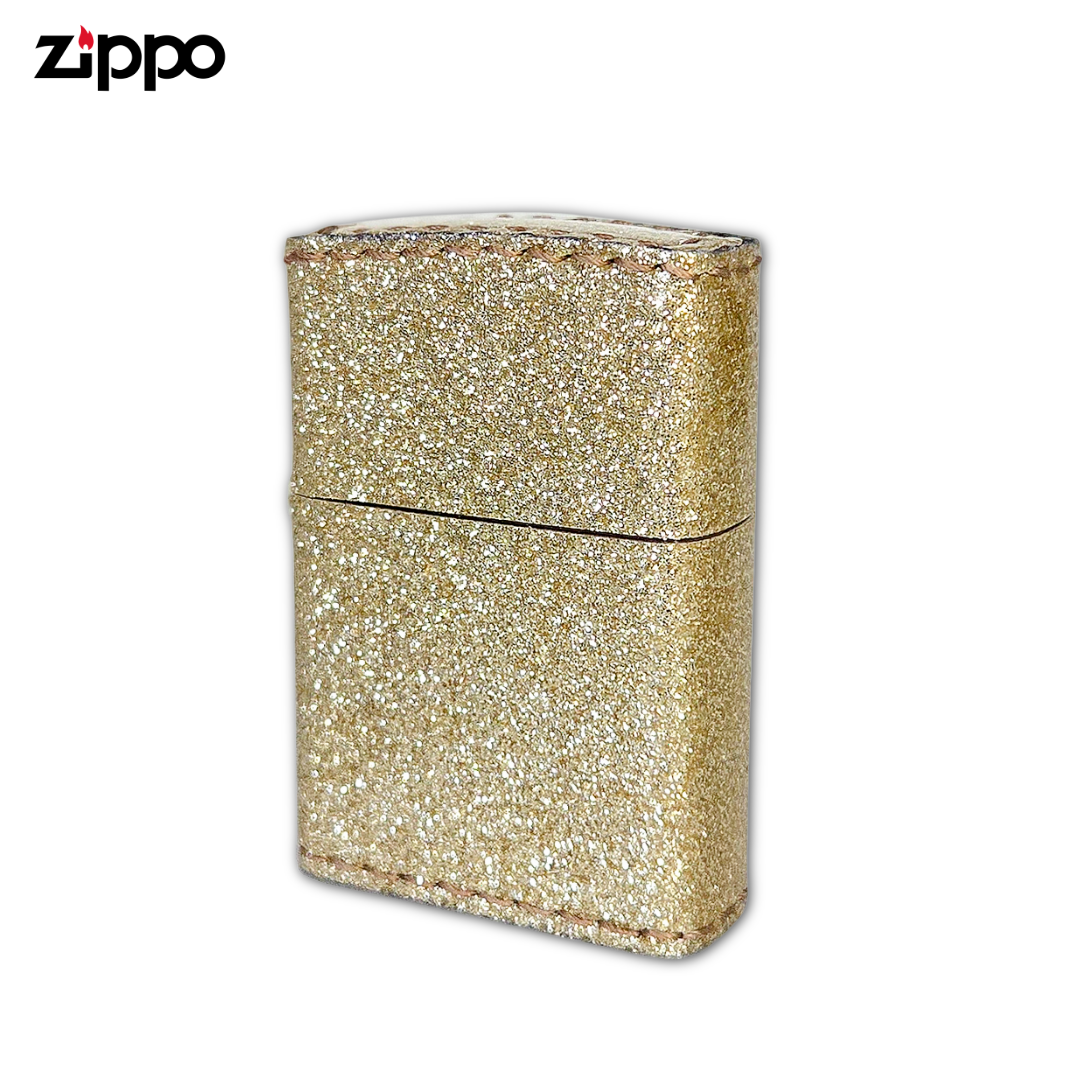 Zippo ZGL Gold Glitter Lighter | Hand-Sewn PVC Faux Leather Wrap