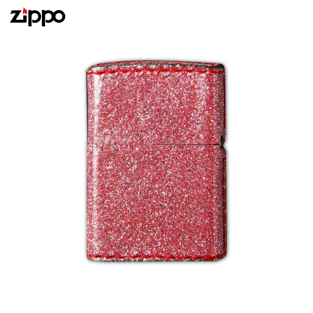 Zippo ZGL Pink Glitter Lighter | Hand-Sewn PVC Faux Leather Wrap