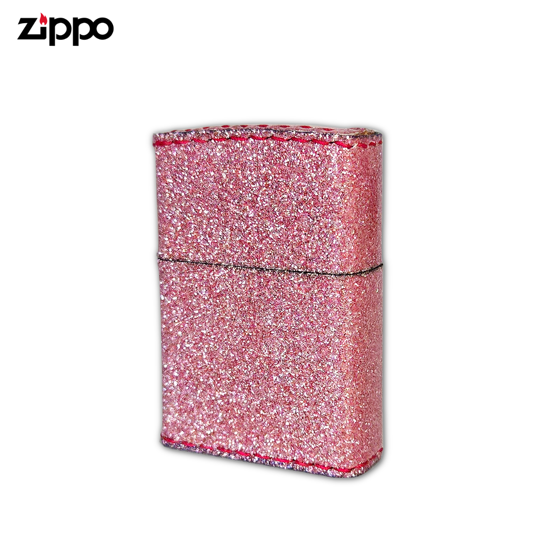 Zippo ZGL Pink Glitter Lighter | Hand-Sewn PVC Faux Leather Wrap