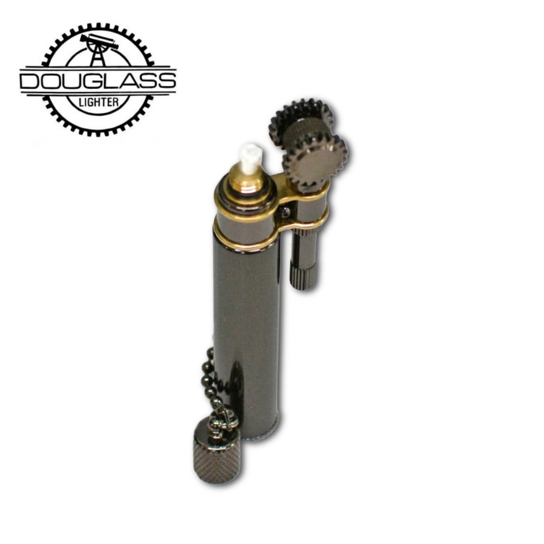 NEO by DOUGLASS Black No.1 Japanese Brass Oil Lighter | Screw-Type Chimney Cap – Made in Japan