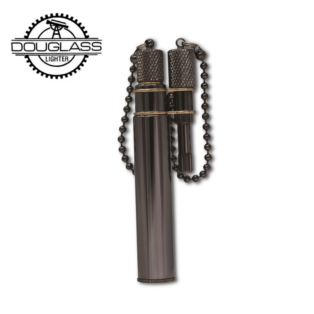 NEO by DOUGLASS Black No.2 Japanese Brass Oil Lighter | Water-Resistant Black-Plated Design